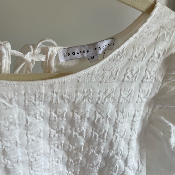 English Factory Back Tie Jacquard Puff Dress White Medium - Picture 6 of 7